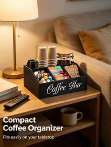Coffee Bar Storage Organizer, Multi‑Compartment Caddy For Home Coffee Station Decor, Holder For Coffee Pods, Sugar Packets, Cups & Stirrers, Ideal For Kitchen Use - Black - View 6