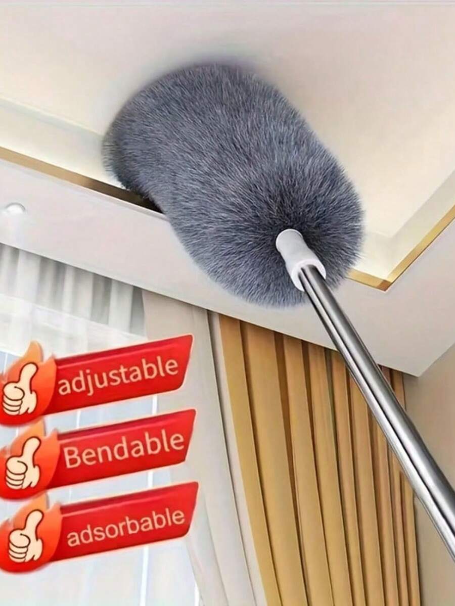 2pcs Grey Microfiber Duster With Telescopic Handle, Bendable And Washable Feather Duster, Adjustable Stainless Steel Pole Dusting Cleaner, Suitable For High Ceilings, Blinds, Furniture And Home Cleaning
