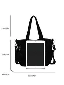 Tote Bag With 3D Star Embossed Design And Detachable Round Small Pouch, Long And Short Dual Shoulder Straps, Hand-Carry And Crossbody 2-In-1, Loose Soft Slouchy Fit, Fits Books, Water Bottles And Other Personal Items, Suitable For Work, School, Commuting, Shopping, Strolling And Short Trips - Black - View 2