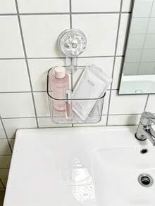 1pc Transparent Holeless Adhesive Hook, Damage Free Sticky Hook, Bathroom And Kitchen Storage Box, Cosmetics Storage, Skincare Storage, Beauty Tools Storage, Toiletries Storage Box, Multi-Function Storage Box - A - View 6