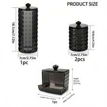 This 4-Piece Set Of Smoky Black Acrylic Storage Containers Brings An Organized And Tidy Storage Experience To Your Bathroom Countertop. The Set Includes One Tall Cotton Pad Holder, One Square Cotton Swab Holder With A Front Opening, And Two Matching Round Lidded Storage Jars. The Semi-Transparent Body Allows For Easy Identification Of Stored Items, And The Lids Feature A Three-Dimensional Diamond Texture And Faceted Knob Design - View 8