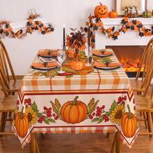 1pc Thanksgiving Autumn Pumpkin Sunflower Print Rectangular Tablecloth, Suitable For Holidays, Parties, Birthdays, Dinner Parties, Restaurant Table Decor, Autumn/Winter Home Decoration - Multicolor - View 2