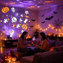 1PC Halloween Rotating Pattern Projection Light, USB Powered Halloween Atmosphere Spotlight, Pumpkin Bat Skull Dynamic Projection Light, Indoor Halloween Decorative Light, Adjustable Angle, 20 Patterns, Used For Rooms, Living Rooms, Bedrooms, Gifts - Black - View 3