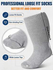 4 Pairs Unisex Loose Non-Binding Socks, Loose Fit, Suitable For Swollen Feet | Plus Size Extra Long Comfortable Sensitive Foot Socks, Elderly Socks, Obese People Socks, No Binding Feeling - View 11
