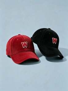 1pc Letter W Embroidered Corduroy Baseball Cap, Adjustable Soft Dad Hat, Unisex Casual Sun Hat For Outdoor Daily Travel - Multiple Styles - View 5