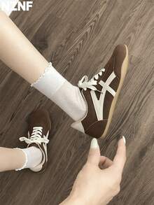 NZNF Premium Flat German Training Shoes For Women, New Autumn Versatile Sneakers To Match Skirts - Brown - View 7