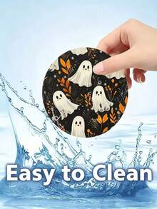 2pcs Halloween Themed Car Cup Holder Coasters, PU Leather And Rubber Material, Suitable For Multiple Car Models And All Seasons Interior Decoration Accessories, Perfect Choice For Halloween - A - View 4
