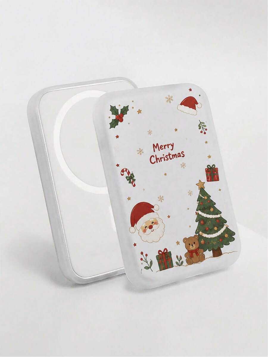 Christmas Printed Magnetic Power Bank Protective Case, TPU Shockproof Cover With Frosted Finish, Secure Closure Design For Magnetic Portable Charger, Festive Holiday Accessory, Power Bank Not Included