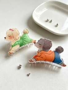 2PCS Colorful Macaron Tone Multi-Color Teddy Dog Claw Clips Poodle Style Hair Clips For Women Campus Daily Back Head Bun Hair Clip Shark Hair Clip - Multicolor - View 3
