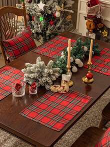 1/2/6pcs Plaid Vintage Square Napkins, Washable Decorative Napkins For Christmas Family Gathering Banquet Table Setting - Multicolor - View 7