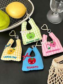 Embroidered Mini Handbag Pendant, Cute Fruit Plaid Bag Charm, Shopping Bag Pendant, Multi-Functional Backpack Accessory, Heart Buckle Keychain Bag Decoration, Holiday Gift, Birthday Gift, Shopping Bag Fruit Heart Buckle Hanging Rope, Girly Backpack Keychain Decoration Pendant, Back To School Essential Backpack Charm, Christmas Gift - Multicolor - View 3