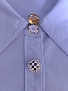 1件/2件裝 優雅琺瑯黑白格紋鈕扣蓋，免縫襯衫鈕扣蓋，裝飾鈕扣，時尚水晶袖扣蓋 - 黑白圓形 - 查看 2