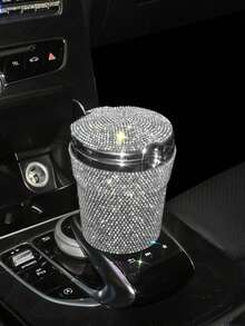 Luxury Diamond Ashtray Portable Car Ashtray With Lid Windproof, Suitable For All Vehicles, Fashion Creative Full Diamond Car Smoke-Free Cup Holder, Universal For All Car Models, Car Interior Shiny Decorative Accessory, Non-Electric - Multicolor - View 2