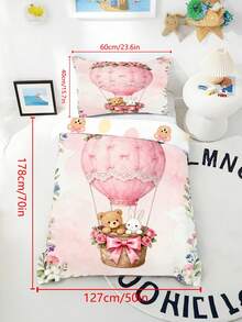 1 Set Of Watercolor Pink Hot Air Balloon Duvet Cover, Cute Bear Rabbit Print Duvet Cover, Polyester Material, Suitable For Baby Crib - Multicolor - View 10