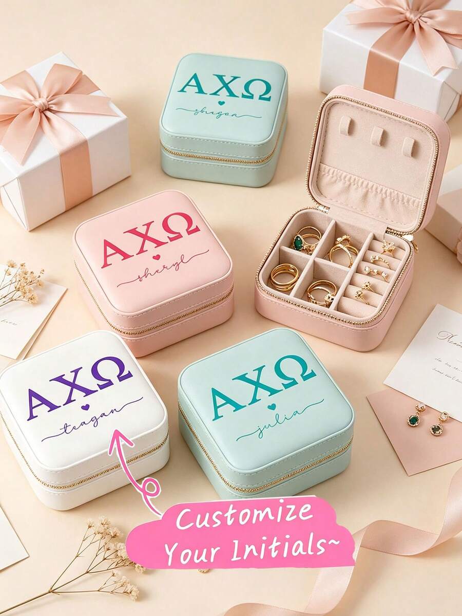 Personalized Name Jewelry Box - Travel Jewelry Organizer, Zipper Closure, Fabric Lining, Perfect Bridesmaid Invitation Gift Or Couple Keepsake, Wedding Gift, Minimalist, Gift For Her, Birthday Gift