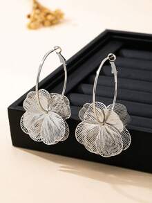 Silver Petal Hoop Earrings
