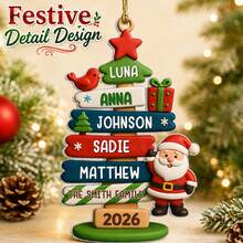 Custom Festive Christmas Family Ornament, Personalized 2-5 Names , Merry Christmas Signpost Ornament For Family Home Holiday Decorations, Customized Xmas Keepsake Gift For Parents Kids And Loved Ones, Customizable Christmas Tree Ornament. - Style C - View 4
