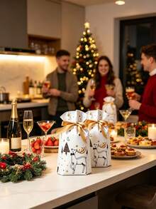 Christmas Gift Bags With Gold Ribbon, Reindeer And Tree Pattern Candy Bags, Suitable For Holiday Party Gifts, Small Gift Packaging, Christmas Stocking Fillers, Christmas Party Gift Decoration Supplies - Multicolor - View 6
