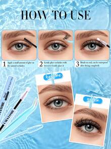 624/640pcs Mixed D Curl 10D-100D Black Synthetic False Eyelashes, Large Cartoon Style Packaging Box, Durable, Suitable For Daily, Party, Wedding And Holiday Makeup, Includes Glue, Tweezers, Brush, Portable Packaging, Suitable For Beginners - Multicolor - View 12