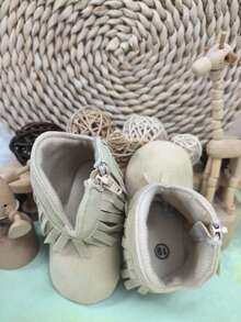 Classic Infant Tassel Design Casual Boots, Soft Sole Comfortable Walking Shoes For Newborns, Suitable For Spring And Autumn - Apricot - View 2
