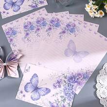8 Pcs/Set (4 Envelopes + 4 Letter Papers) Purple Butterfly Rose Envelope Letter Paper Set, Aesthetic Floral Writing Stationery Scrapbook Paper, Decorative Invitation Kit For Birthday Wedding Holiday Party Supplies - Purple Butterfly - View 6