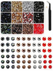 12-Grid 3mm Mixed Color AB Resin Flat Back Rhinestone Jelly Diamond DIY Clothing Phone Rhinestone Set, Suitable For DIY Handmade Mother's Day Gifts, 12-Color Rhinestones Create Bright Bedroom Atmosphere, 40 Vibrant Colors - Multicolor - View 2