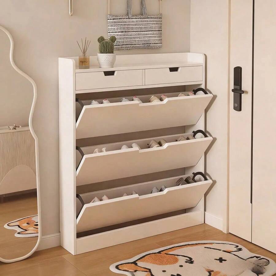 Zapatero De 3 Niveles De Madera Minimalista Estante Estable - Blanco - Ver 1