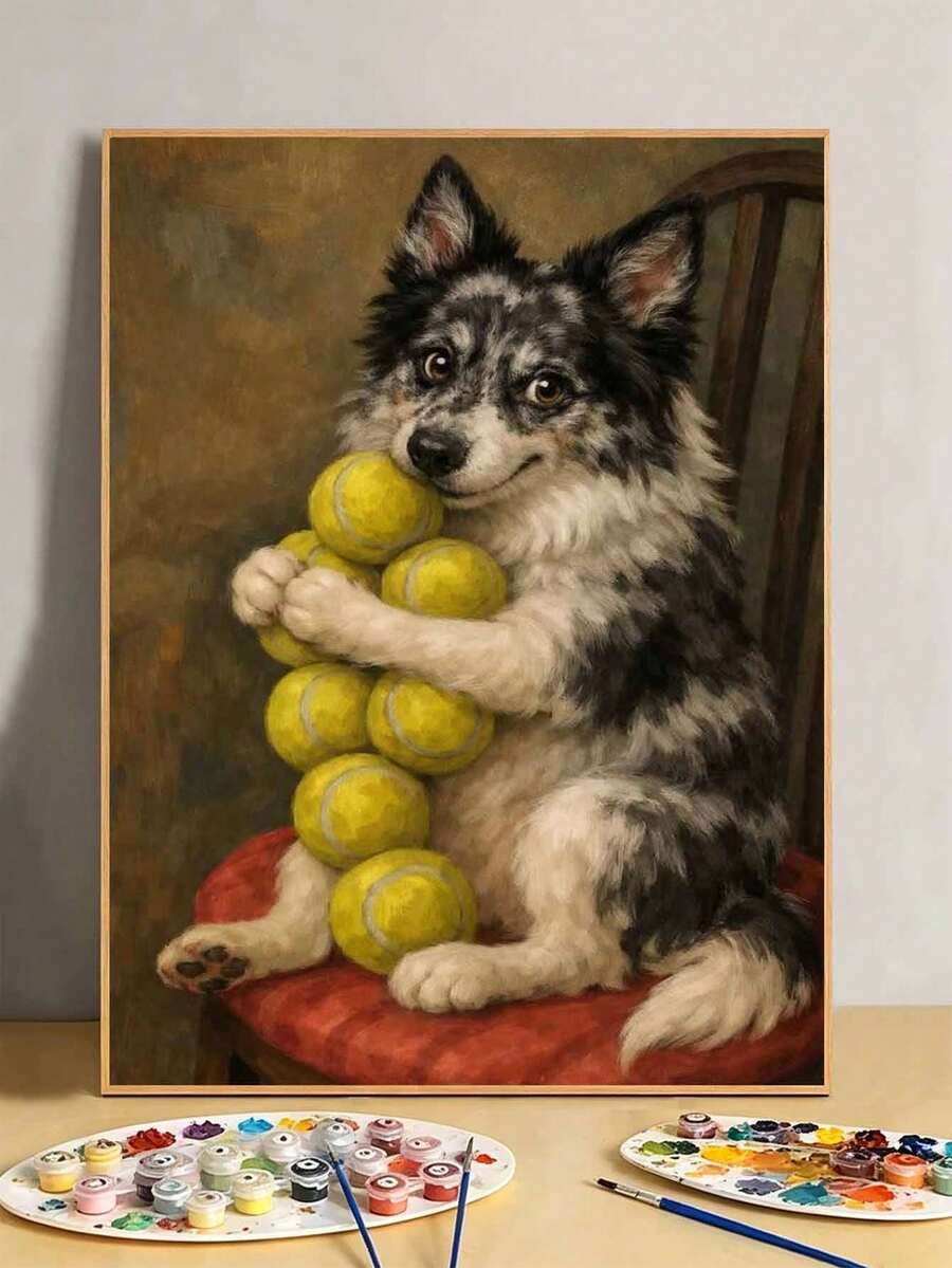 DIY Cute Border Collie Holding Many Tennis Balls (Frameless 8x12 / 16x20 Inches) Paint By Numbers Kit (Acrylic) Arts & Crafts For Adult Beginners, Home Wall Decor, And Creative Holiday Gifts - Sets - View 1