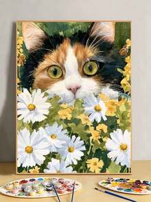 DIY Calico Cat In Daisy Garden (Frameless 8x12 / 16x20 Inches) Paint By Numbers Kit(Acrylic) Arts & Crafts For Adult Beginners, Home Wall Decor, And Holiday Gifts For Cat Lovers And Creative Souls - Sets - View 1