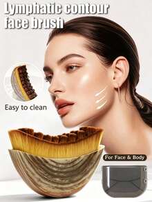 1pc Lymphatic Drainage Facial Brush, Dry Brushing Massager For Facial Contouring & Jawline Sculpting, Ergonomic Design For Snug Skin Fit & Fatigue Relief - Brown - View 3