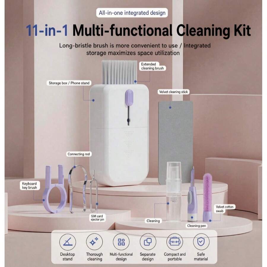 10-In-1 Multifunctional Cleaning Brush Set For Keyboard, Earphones, Phone Screen, Phone Charging Port, Microphone, Shower Head, Faucet, Dust Removal And Keycap Removal Tool - Multi-color - View 1