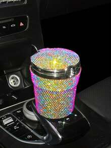 Luxury Diamond Ashtray Portable Car Ashtray With Lid Windproof, Suitable For All Vehicles, Fashion Creative Full Diamond Car Smoke-Free Cup Holder, Universal For All Car Models, Car Interior Shiny Decorative Accessory, Non-Electric - Multicolor - View 14
