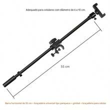 Suporte giratório 55cm para microfone com grampo universal plano, cabeça giratória e grampo para celular/tablet, projetado 3/8 rosca barra transversal - Preto - Visão 7