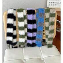 1pc Striped Cute Plush Small Scarf, Spring/Autumn/Winter Fashion Narrow Long Neck Scarf With Ribbon - Faux Mink Scarf - View 3
