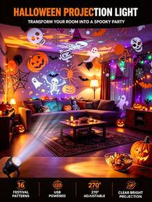 1pc USB Powered LED Halloween Projector Light, 360° Adjustable Angle, Can Project Rotating Ghost, Pumpkin, Skull And Spider Patterns, Suitable For Indoor Walls, Windows And Ceilings, Create Scary Atmosphere, Ideal Home Halloween Party Decoration - Projector Lamp - View 10