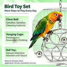 Mainan Burung, Mainan Burung Beo untuk Burung Besar, Mainan Burung Baja Tahan Karat Berkualitas Tinggi untuk Burung Beo Ukuran Besar dan Sedang - Bola Pengumpan Anti Gigit dengan Lonceng untuk Burung Beo Abu-abu Afrika, Macaw, Kakaktua, Beo, dan Burung Beo Kecil dan Sedang Lainnya - View 3