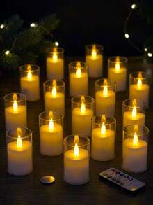 6/12/24pcs Flickering Flameless Candles With Timer And Remote Control, Battery Operated LED Wishing Candles, Smokeless And Odorless, Suitable For Christmas, Halloween, Valentine's Day, Proposal, Wedding, Party, Gift Giving - Transparent-warm Light - View 7