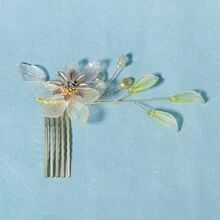 1pc Elegant Floral Hair Comb, Rhinestone & Leaf Decor Vintage Fairycore Hairpiece, Bridal Wedding Hair Accessory For Women - Multicolor - View 10