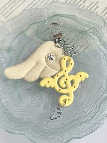 1pc Ins Polka Dot Fabric Angel Wing Keychain, New Polka Dot Musical Note Charm Pendant, Sweet Girly Bag Charm - Multicolor - View 8
