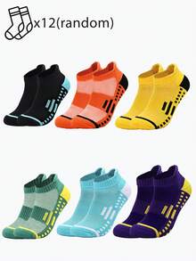 1/6/12 pares de calcetines cortos multicolores aleatorios para hombre, calcetines de correr de malla cómodos y suaves, calcetines con puño elástico a rayas - Multicolor - Ver 9