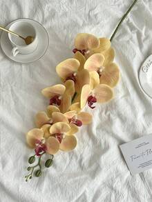 1 Artificial Orchid Stem, Realistic Touch, Latex Material, Phalaenopsis Stem, Imitation Orchid - Yellow - View 3