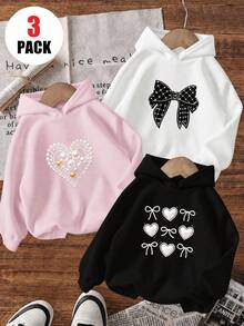 3pcs/Set Tween Girls Smiling Daisy DAISY GIRL Hooded Sweatshirt, Black White Pink Macaron Floral Loose Casual Sweatshirt Set For Boys And Girls, Spring Autumn - Pink - View 2
