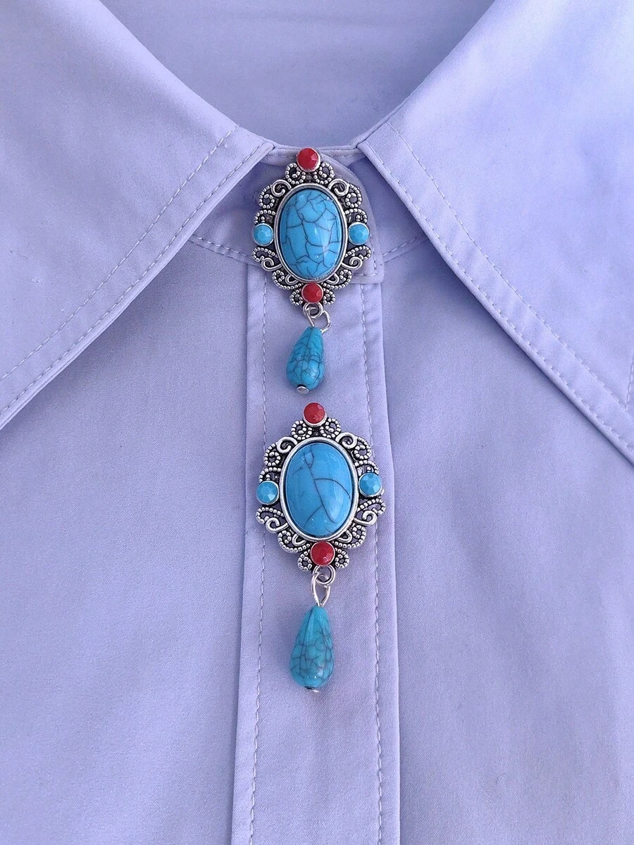1pc / 2pcs Elegant Turquoise Design Vintage Button Covers, Shirt No-Sew Button Covers, Button Decor, Fashion Cufflinks - Multicolor - View 1