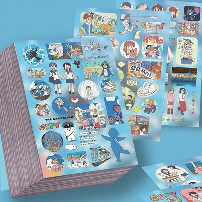 8pcs Small City Daily Life Cut-Out Stickers, Nan Yun Meiniu New Warehouse Highly Attractive Cute Planner Material, Waterproof Stickers