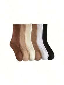 6 Pairs Women's Mid-Calf Socks For Spring And Autumn, Terry Bottom Sweat-Absorbent Odor-Resistant Sports Socks, Non-Slip Terry Long Socks - Multicolor - View 6