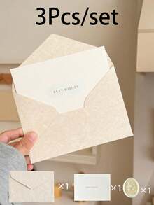 1/3 Set Textured Envelope Card Set, Including: Smoky Blue Wedding/Party Invitation Card, Lime Green Holiday Card And Invitation, Vintage Pink Greeting Card And Love Letter, Beige Stationery Set, Romantic Handwritten Style Cards And Invitations - Multicolor - View 12