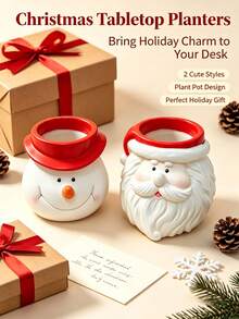 1pc Christmas Themed Flower Pot, Vase, Garden Decor, Potted Plant Storage Container, Santa Claus Storage Box, Red Hat Snowman Storage Bucket, Cute Healing Home Decor, Suitable For Gardening/Desktop/Desk/Entryway/Windowsill/Tea Table, Essential Christmas Decoration, Essential Christmas Gift. - Multiple Styles - View 3
