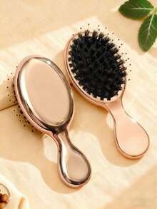 1pc Air Cushion Massage Hairbrush, Premium Gold Electroplated Finish, Mini Portable Hair Comb With Soft Air Cushion Design, Compact And Convenient For Women, Suitable For Travel, Bag, And Gift - Gold - View 1