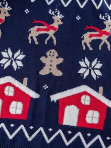 Girls Cute Christmas Reindeer Sweater Knit Pullover, Christmas Gift, Suitable For Christmas Party, Spring, Winter, Autumn - Navy Blue - View 7