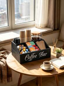 Coffee Bar Storage Organizer, Multi‑Compartment Caddy For Home Coffee Station Decor, Holder For Coffee Pods, Sugar Packets, Cups & Stirrers, Ideal For Kitchen Use - Black - View 5